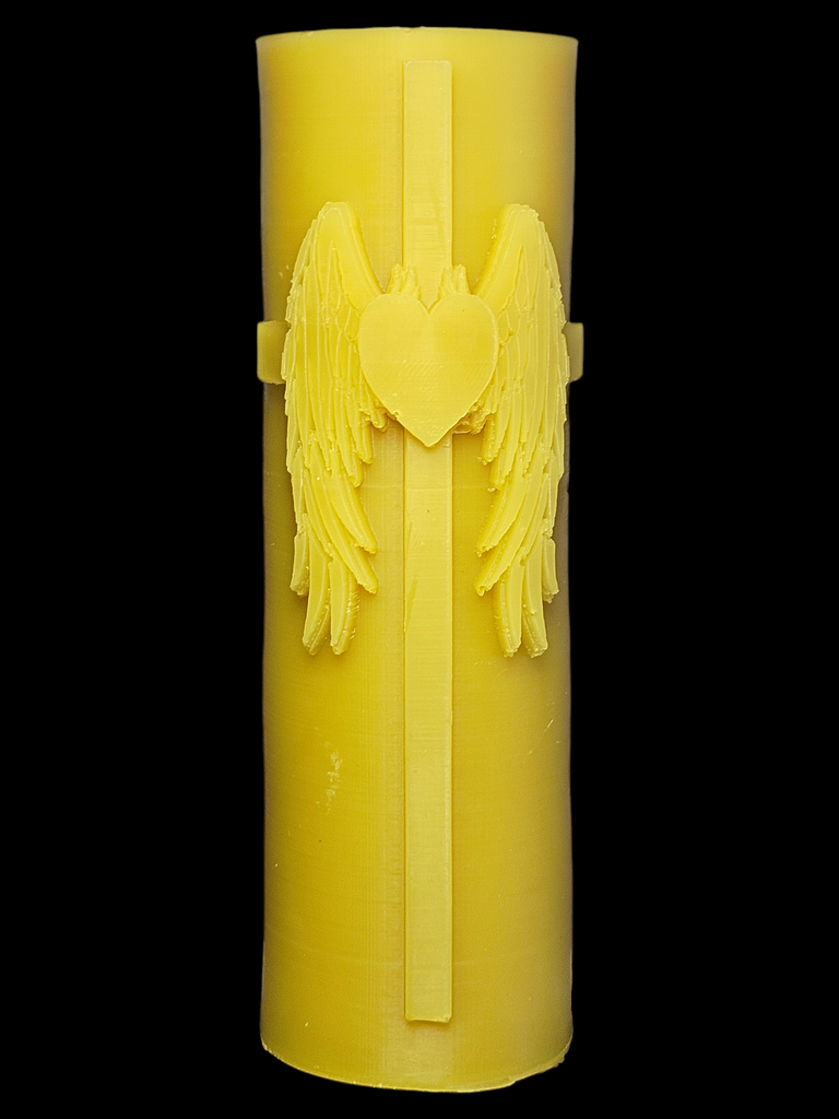 Wings Heart Cross Pillar Candle