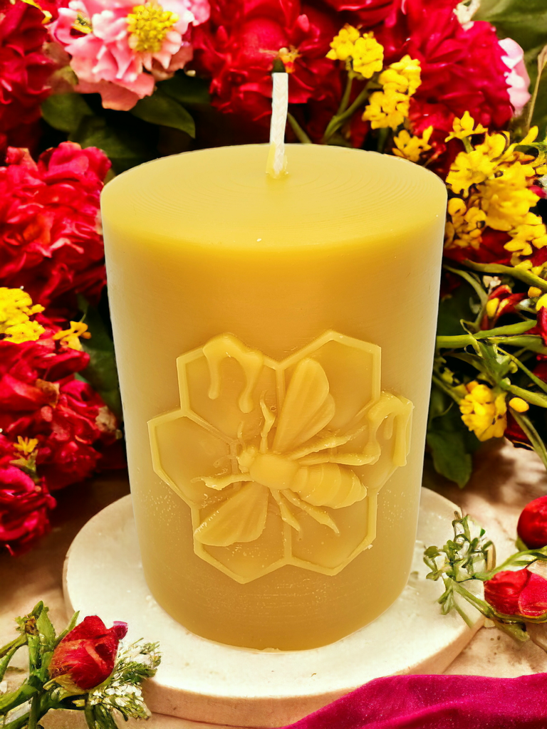 Bee on Comb Pillar Candle