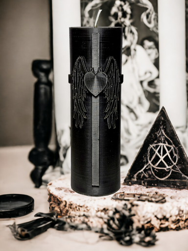 Cross Wings Heart Pillar Candle